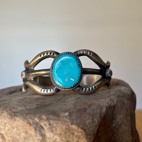 Vintage Navajo Sterling Silver Turquoise Bracelet Cuff Martha Cayatineto #2 - Picture 8 of 12